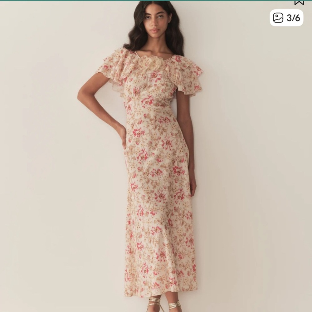 Doen Nevara One Shoulder Dress in Cream and Pink Floral ISO